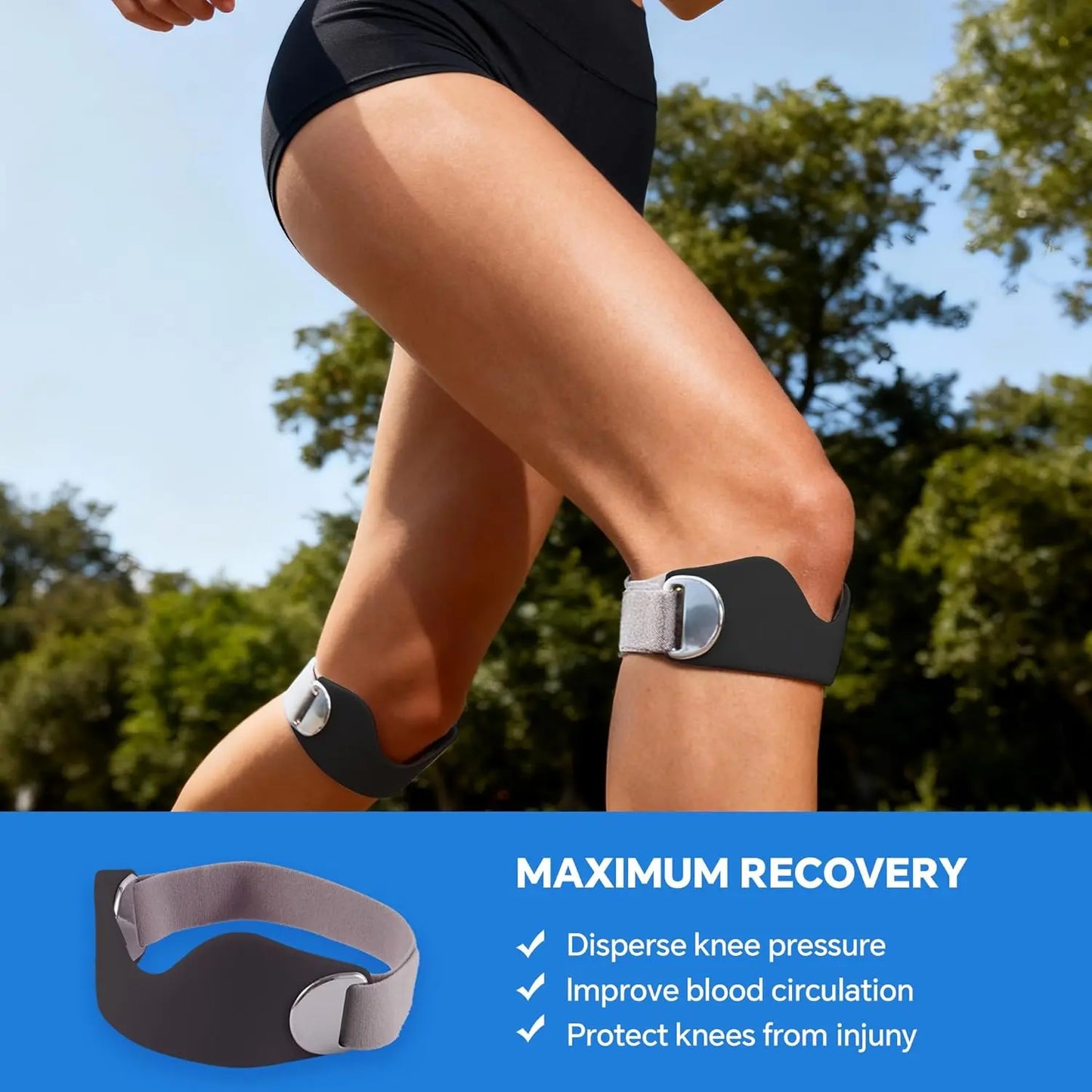 Silicone Patellar Tendon Support Strap Adjustable Knee Brace for Men Women Fast Pain Relief Ideal for Running Hiking Basketball Gym Squats Tennis Badminton Cycling Relieves Meniscus Tear Tendinitis Jumper'S Knee
